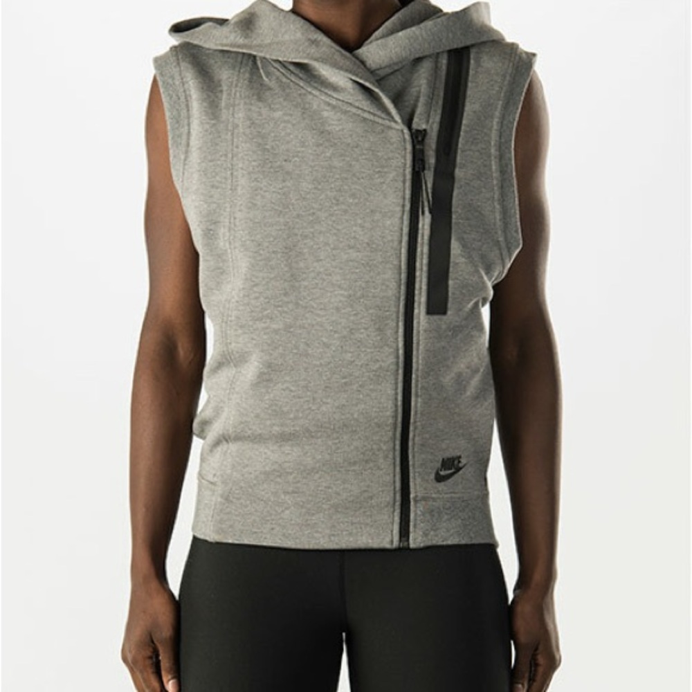 Nike Women’s Grey Sleeveless Hooded Zip Vest with Black Trim